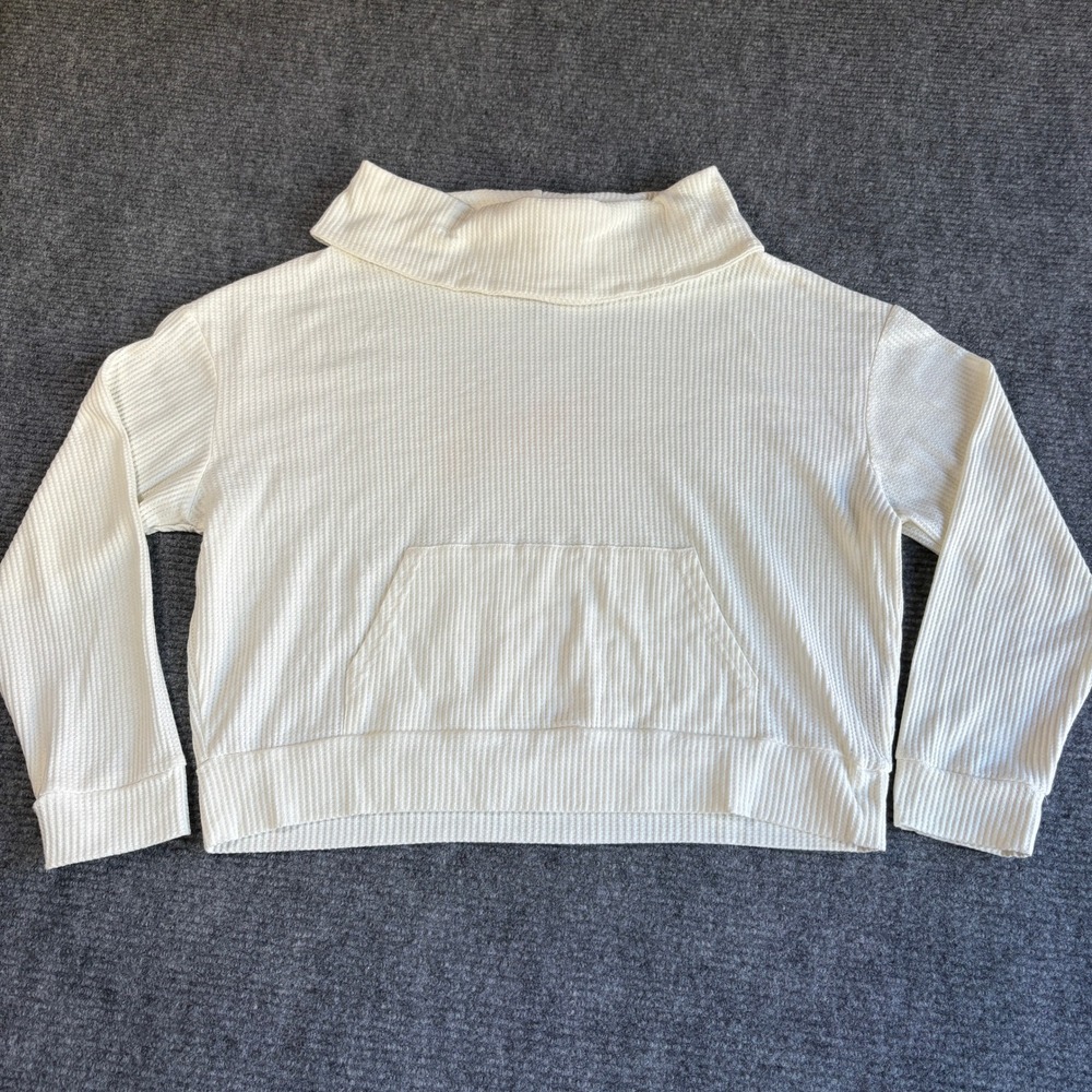 Victory Outfitters Womens Large Cream Waffle Knit Cowl Neck Pullover Top 3824